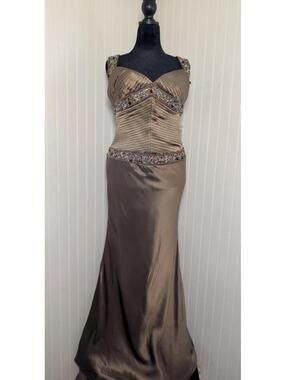 Scala Brown Beaded Evening Dress Size 16